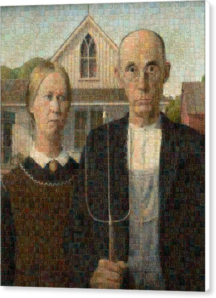 Tribute to American Gothic - Canvas Print - ALEFBET - THE HEBREW LETTERS ART GALLERY