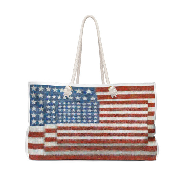 Jasper Jones American flag Weekend tote bag, photomosaic by Gabriele Levy