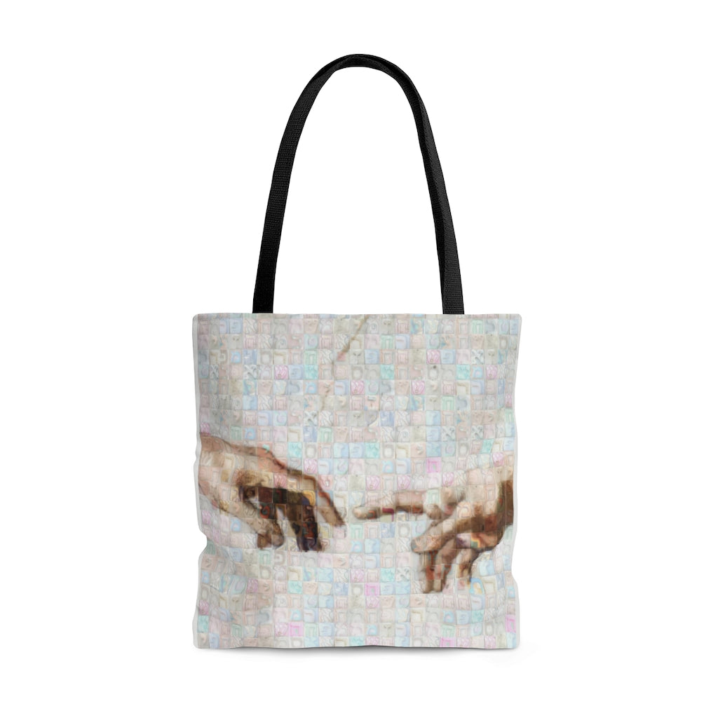Creazione fingers squared Tote Bag, photomosaic by Gabriele Levy