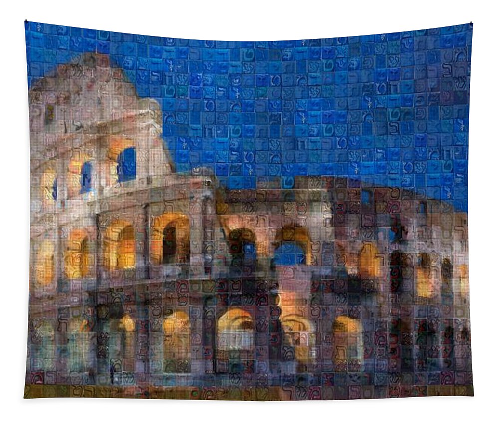 Colosseum at night - Tapestry - ALEFBET - THE HEBREW LETTERS ART GALLERY