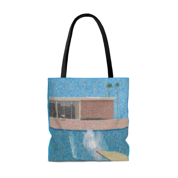 Hockney swimming pool Squared Tote Bag, photomosaic by Gabriele LEvy
