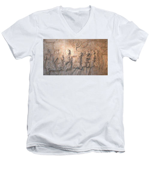 Menorah Titus Arch Rome - Men's V-Neck T-Shirt - ALEFBET - THE HEBREW LETTERS ART GALLERY