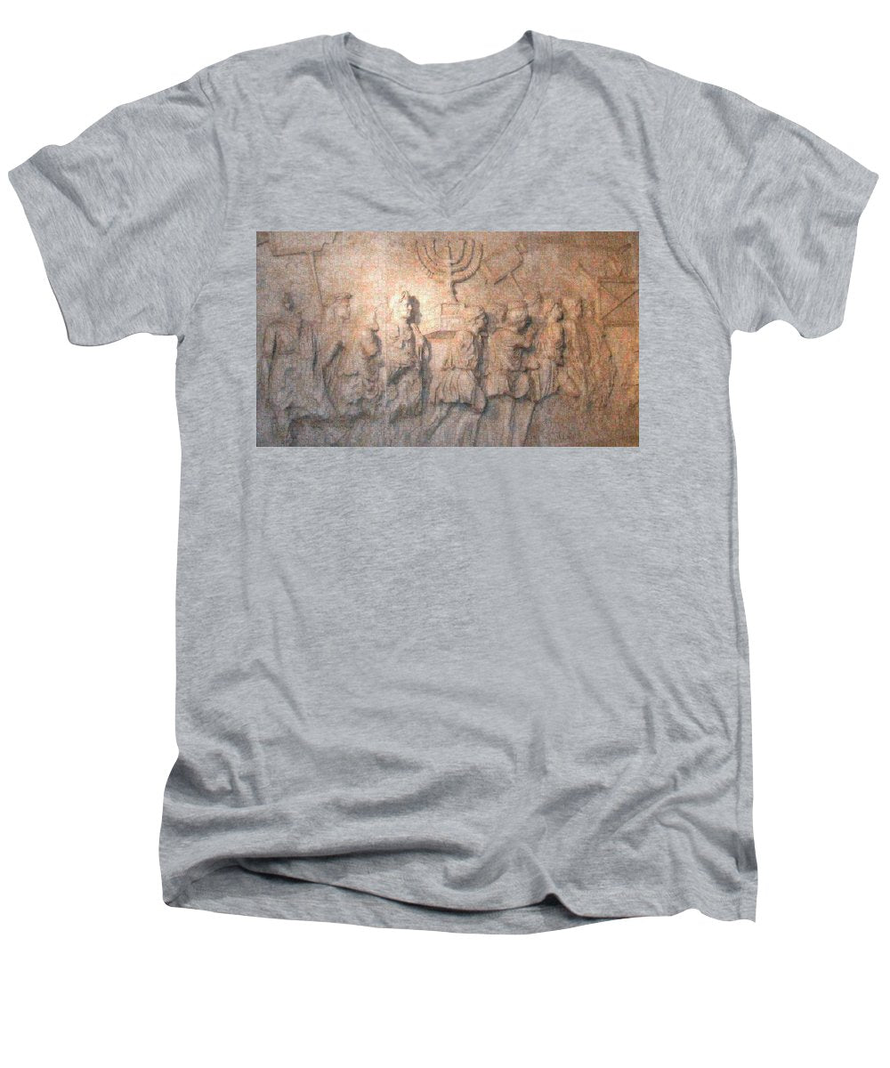 Menorah Titus Arch Rome - Men's V-Neck T-Shirt - ALEFBET - THE HEBREW LETTERS ART GALLERY