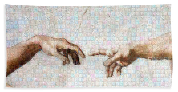 Michelangelo fingers - Bath Towel - ALEFBET - THE HEBREW LETTERS ART GALLERY