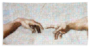Michelangelo fingers - Beach Towel - ALEFBET - THE HEBREW LETTERS ART GALLERY