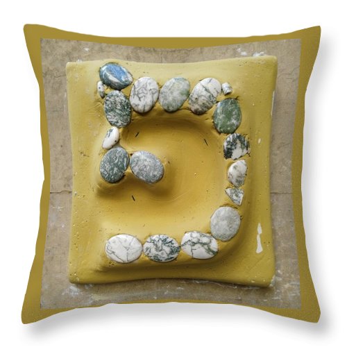 PE, yellow and stones - Throw Pillow - ALEFBET - THE HEBREW LETTERS ART GALLERY