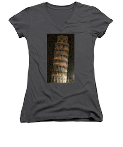 Pisa Tower - Women's V-Neck - ALEFBET - THE HEBREW LETTERS ART GALLERY