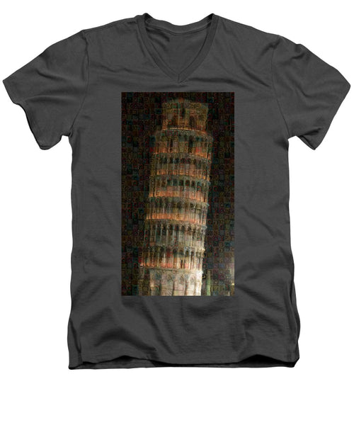 Pisa Tower - Men's V-Neck T-Shirt - ALEFBET - THE HEBREW LETTERS ART GALLERY