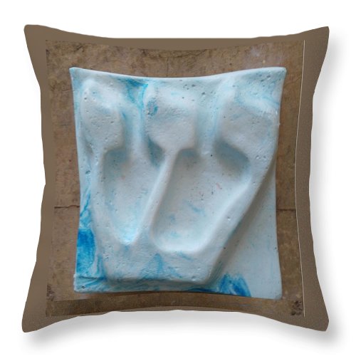 SHIN blue marine - Throw Pillow - ALEFBET - THE HEBREW LETTERS ART GALLERY