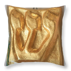 SHIN gold leaves - Throw Pillow - ALEFBET - THE HEBREW LETTERS ART GALLERY