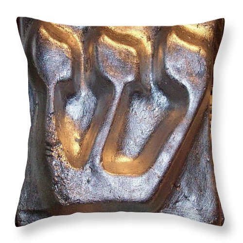 Silver SHIN - Throw Pillow - ALEFBET - THE HEBREW LETTERS ART GALLERY