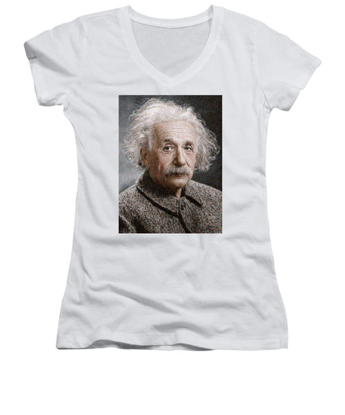 Tribute to Albert Einstein - Women's V-Neck - ALEFBET - THE HEBREW LETTERS ART GALLERY