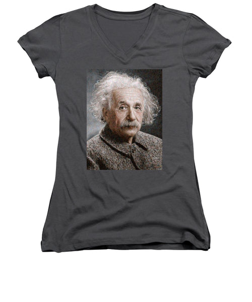 Tribute to Albert Einstein - Women's V-Neck - ALEFBET - THE HEBREW LETTERS ART GALLERY