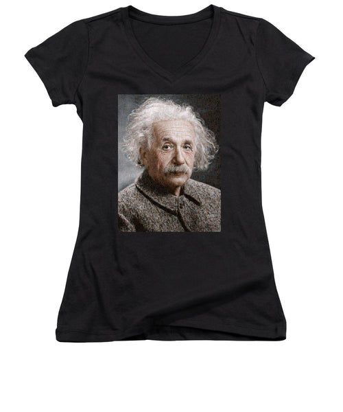 Tribute to Albert Einstein - Women's V-Neck - ALEFBET - THE HEBREW LETTERS ART GALLERY