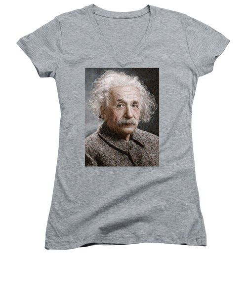 Tribute to Albert Einstein - Women's V-Neck - ALEFBET - THE HEBREW LETTERS ART GALLERY