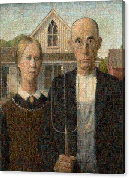 Tribute to American Gothic - Canvas Print - ALEFBET - THE HEBREW LETTERS ART GALLERY