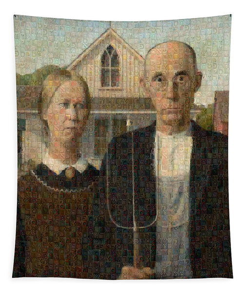 Tribute to American Gothic - Tapestry - ALEFBET - THE HEBREW LETTERS ART GALLERY