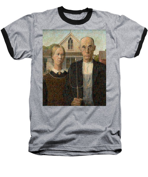 Tribute to American Gothic - Baseball T-Shirt - ALEFBET - THE HEBREW LETTERS ART GALLERY