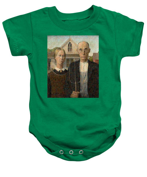 Tribute to American Gothic - Baby Onesie - ALEFBET - THE HEBREW LETTERS ART GALLERY