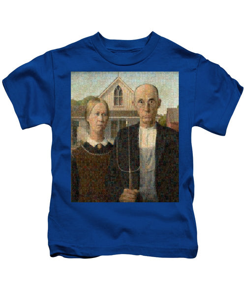 Tribute to American Gothic - Kids T-Shirt - ALEFBET - THE HEBREW LETTERS ART GALLERY