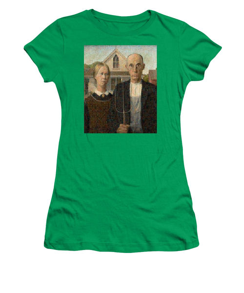 Tribute to American Gothic - Women's T-Shirt - ALEFBET - THE HEBREW LETTERS ART GALLERY