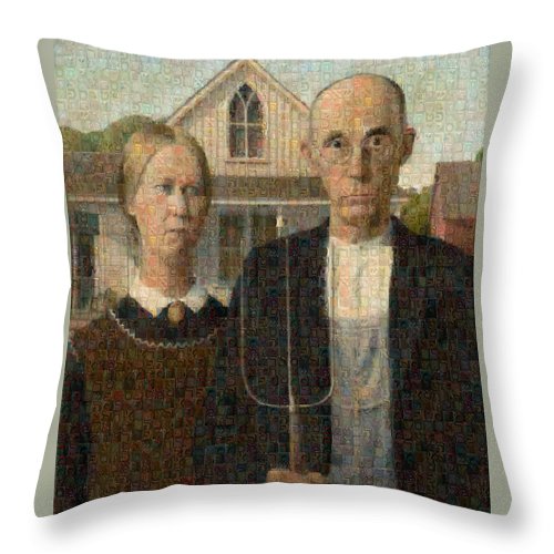 Tribute to American Gothic - Throw Pillow - ALEFBET - THE HEBREW LETTERS ART GALLERY