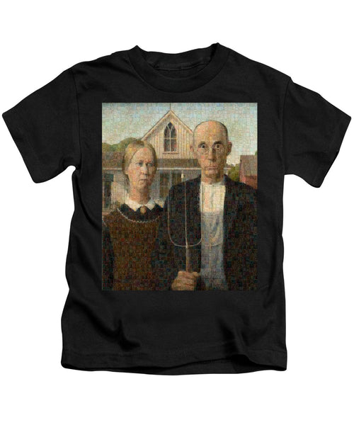 Tribute to American Gothic - Kids T-Shirt - ALEFBET - THE HEBREW LETTERS ART GALLERY