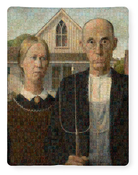 Tribute to American Gothic - Blanket - ALEFBET - THE HEBREW LETTERS ART GALLERY