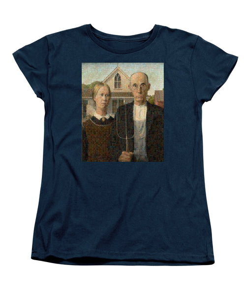 Tribute to American Gothic - Women's T-Shirt (Standard Fit) - ALEFBET - THE HEBREW LETTERS ART GALLERY