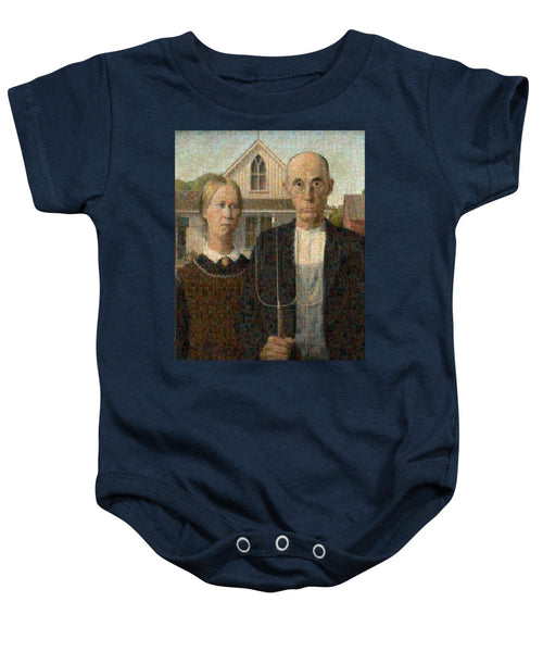 Tribute to American Gothic - Baby Onesie - ALEFBET - THE HEBREW LETTERS ART GALLERY