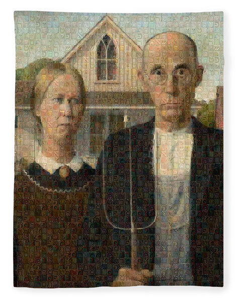 Tribute to American Gothic - Blanket - ALEFBET - THE HEBREW LETTERS ART GALLERY
