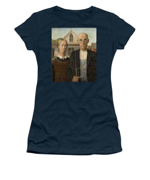 Tribute to American Gothic - Women's T-Shirt - ALEFBET - THE HEBREW LETTERS ART GALLERY