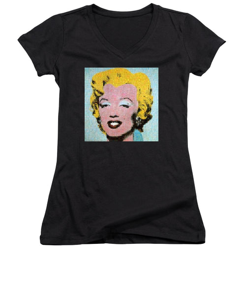 Tribute to Andy Warhol - 1 - Women's V-Neck - ALEFBET - THE HEBREW LETTERS ART GALLERY