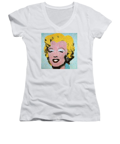 Tribute to Andy Warhol - 1 - Women's V-Neck - ALEFBET - THE HEBREW LETTERS ART GALLERY