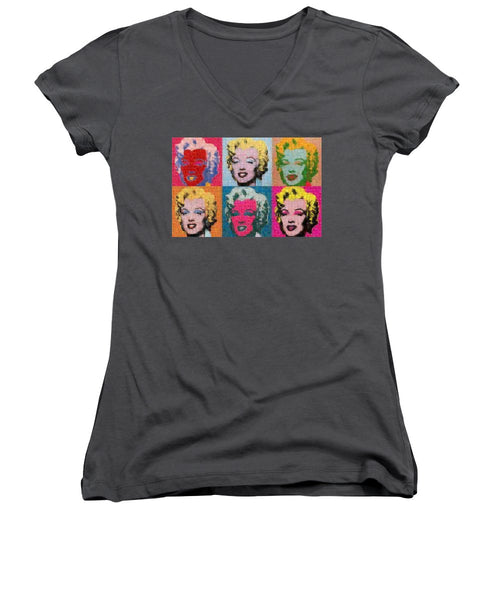 Tribute to Andy Warhol - 2 - Women's V-Neck - ALEFBET - THE HEBREW LETTERS ART GALLERY