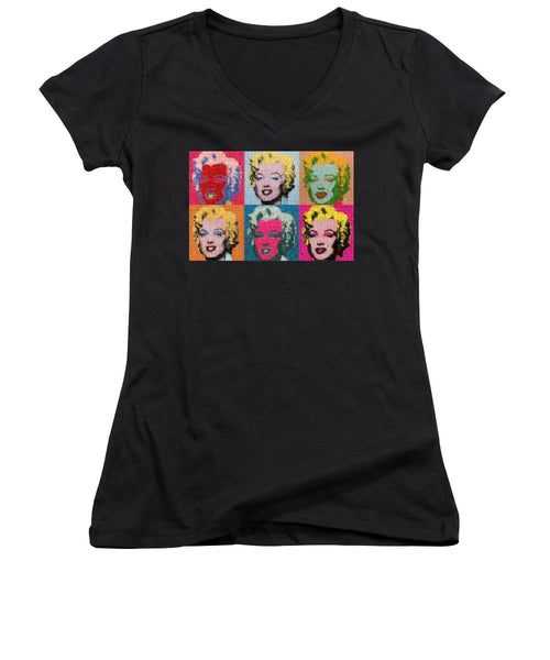 Tribute to Andy Warhol - 2 - Women's V-Neck - ALEFBET - THE HEBREW LETTERS ART GALLERY