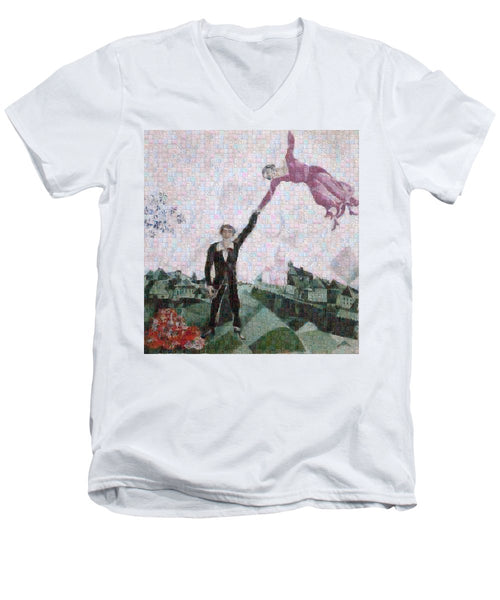 Tribute to Chagall . 2 - Men's V-Neck T-Shirt - ALEFBET - THE HEBREW LETTERS ART GALLERY