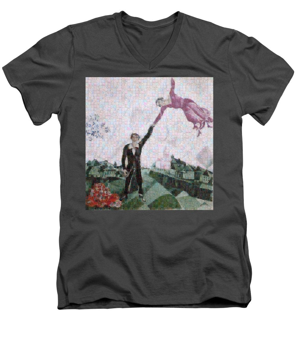 Tribute to Chagall . 2 - Men's V-Neck T-Shirt - ALEFBET - THE HEBREW LETTERS ART GALLERY