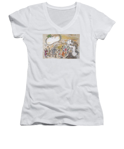 Tribute to Chagall - 6 - Women's V-Neck - ALEFBET - THE HEBREW LETTERS ART GALLERY