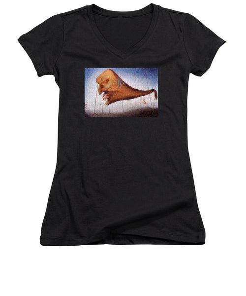 Tribute to Dali - 2 - Women's V-Neck - ALEFBET - THE HEBREW LETTERS ART GALLERY