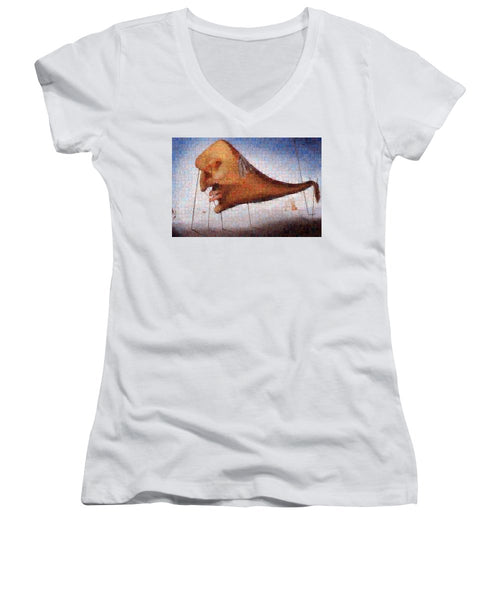 Tribute to Dali - 2 - Women's V-Neck - ALEFBET - THE HEBREW LETTERS ART GALLERY
