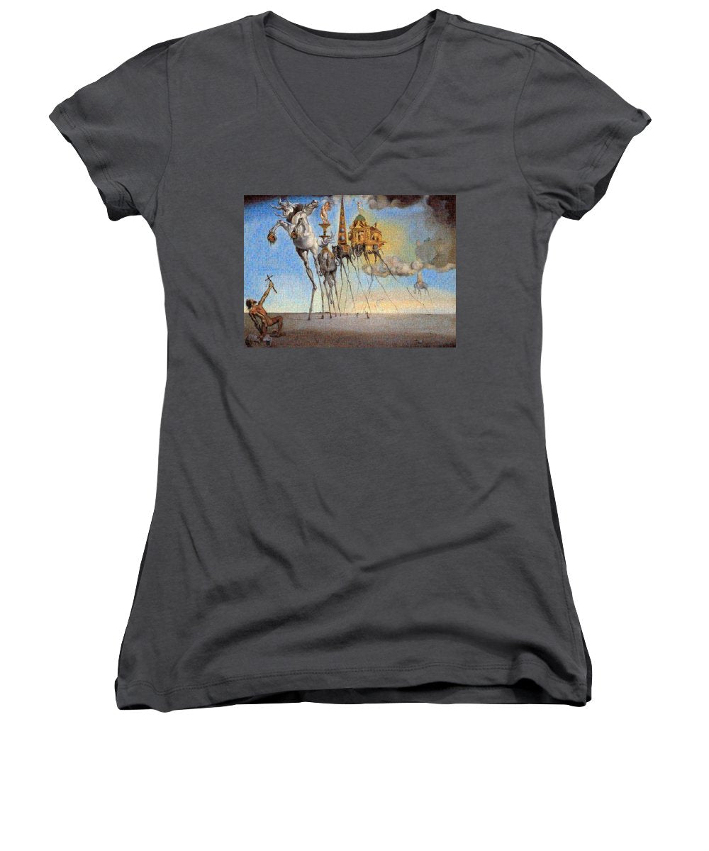 Tribute to Dali - 3 - Women's V-Neck - ALEFBET - THE HEBREW LETTERS ART GALLERY