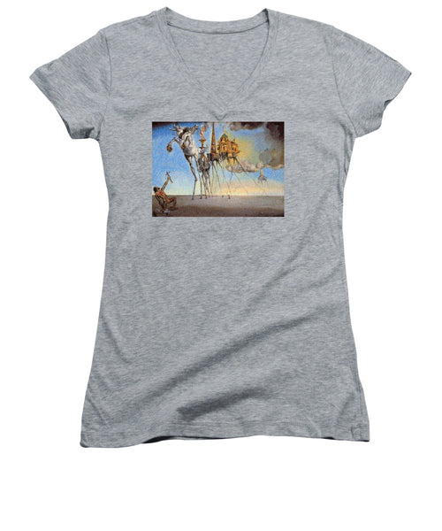 Tribute to Dali - 3 - Women's V-Neck - ALEFBET - THE HEBREW LETTERS ART GALLERY