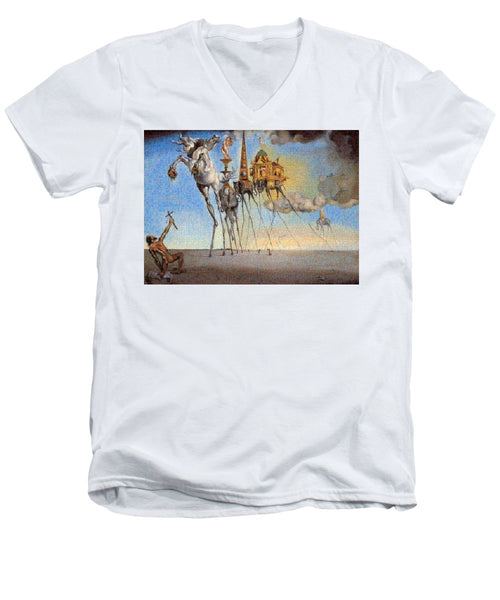 Tribute to Dali - 3 - Men's V-Neck T-Shirt - ALEFBET - THE HEBREW LETTERS ART GALLERY