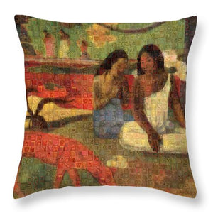 Tribute to Gaugin - Throw Pillow - ALEFBET - THE HEBREW LETTERS ART GALLERY