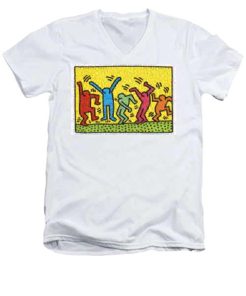 Tribute to Haring - Men's V-Neck T-Shirt - ALEFBET - THE HEBREW LETTERS ART GALLERY