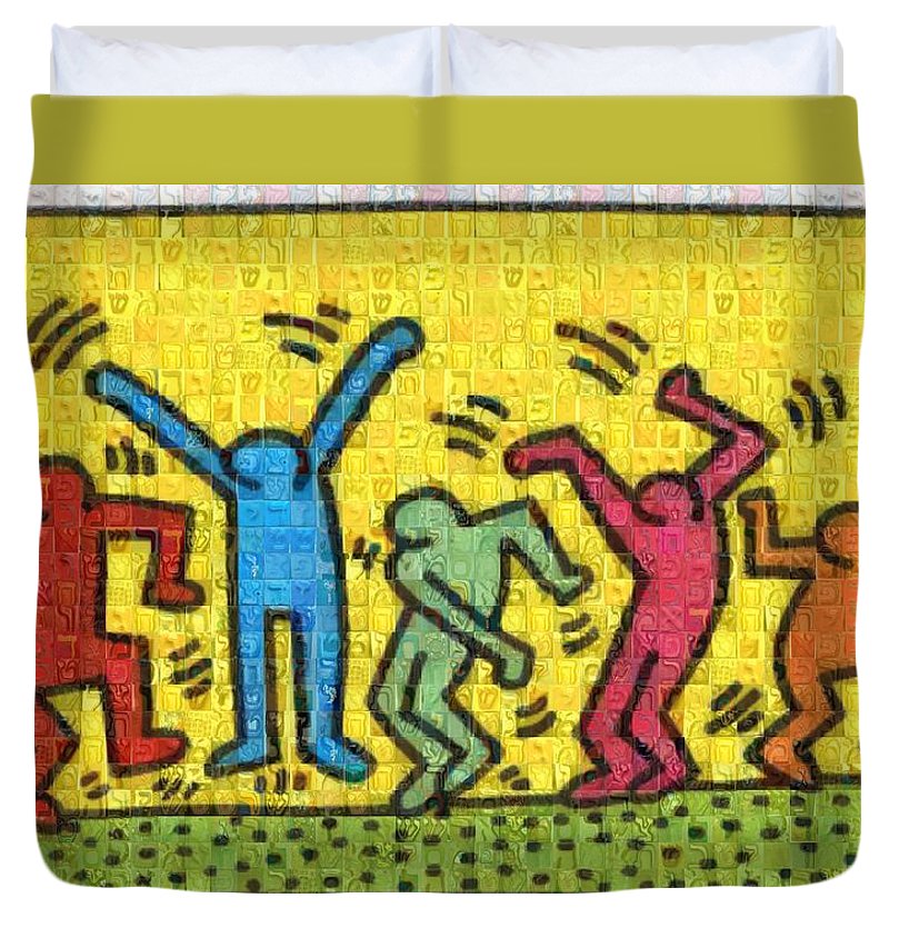Tribute to Haring - Duvet Cover - ALEFBET - THE HEBREW LETTERS ART GALLERY