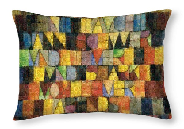 Tribute to Klee - 2 - Throw Pillow - ALEFBET - THE HEBREW LETTERS ART GALLERY