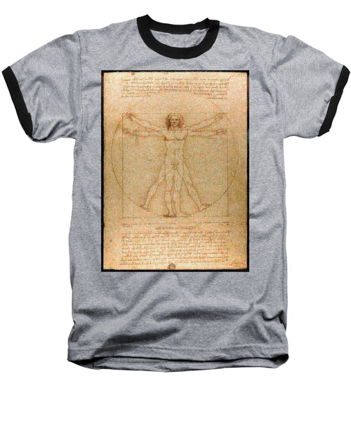 Tribute to Leonardo - Baseball T-Shirt - ALEFBET - THE HEBREW LETTERS ART GALLERY