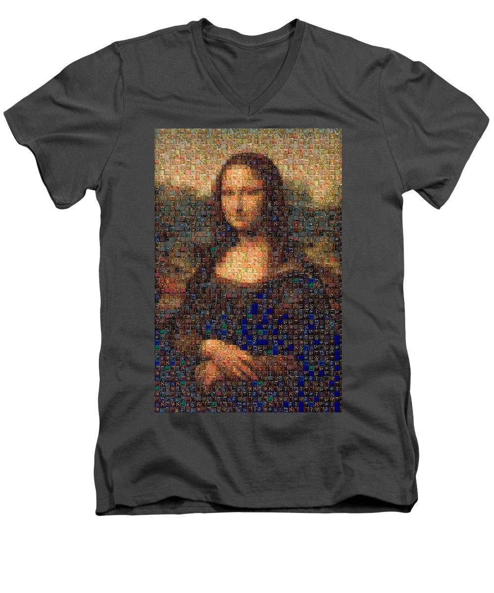 Tribute to Leonardo - Mona Lisa - Men's V-Neck T-Shirt - ALEFBET - THE HEBREW LETTERS ART GALLERY